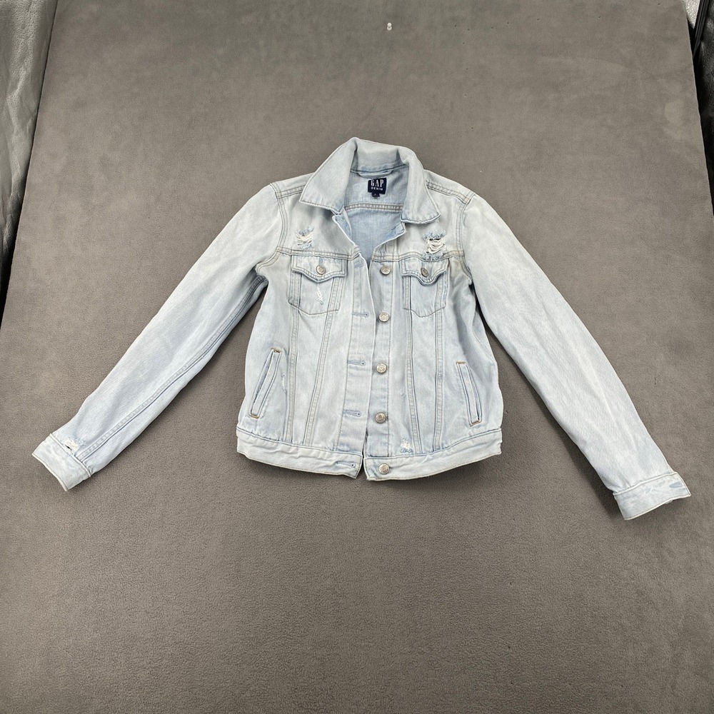 Gap Denim Jacket Womens XS Light Wash Distressed Cotton Trucker Blue Jean Jacket